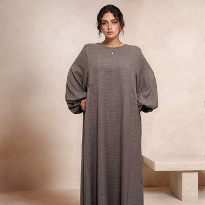 LM020 Nursing-Friendly Abaya – Round-Neck Zip Pocket, Plus-Size Maxi Prayer/Umrah Dress