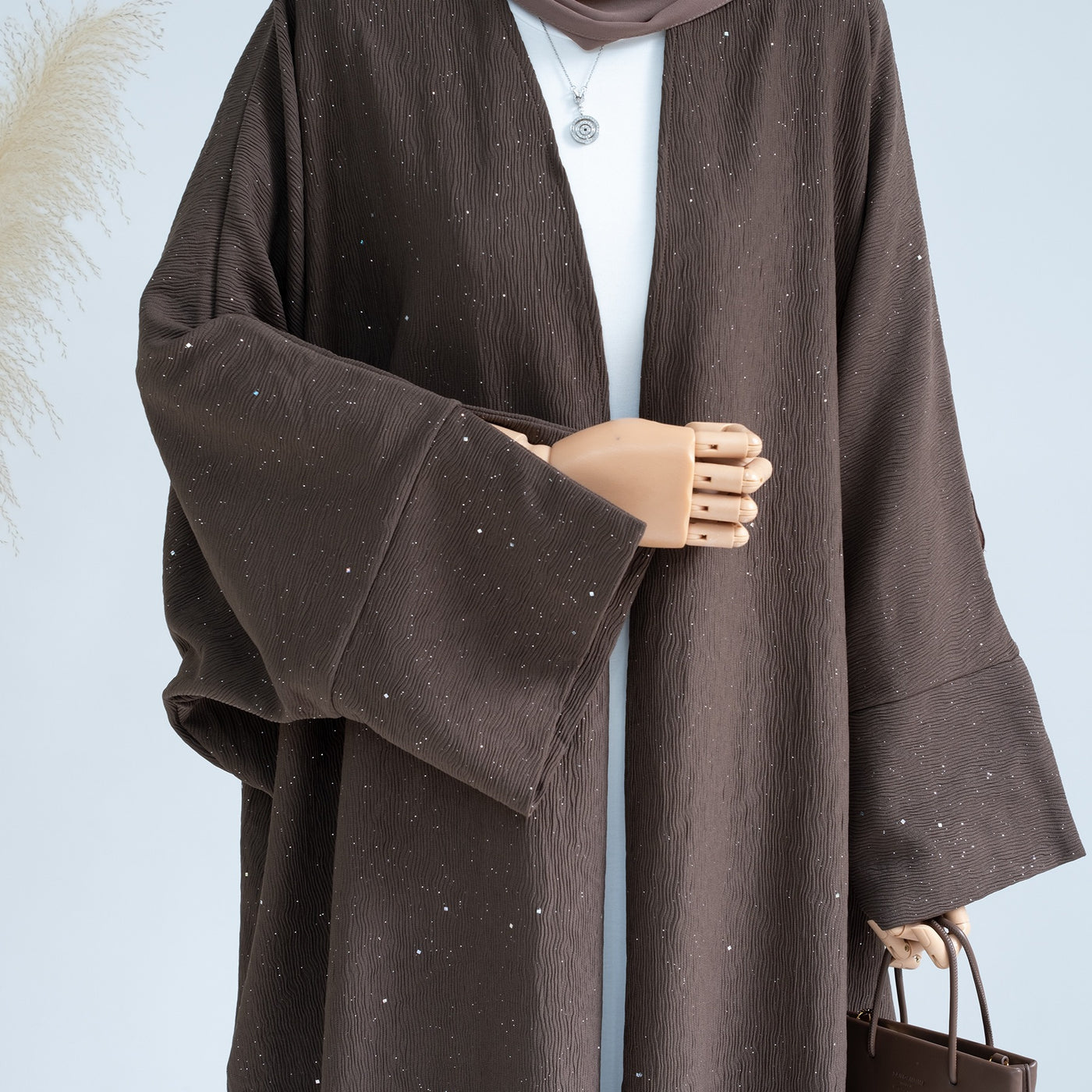 LM223 Crinkle Open Abaya – Textured Maxi Duster with Wide Sleeves, Winter Layering, Tall 60-Inch Length Option (S–XXL)