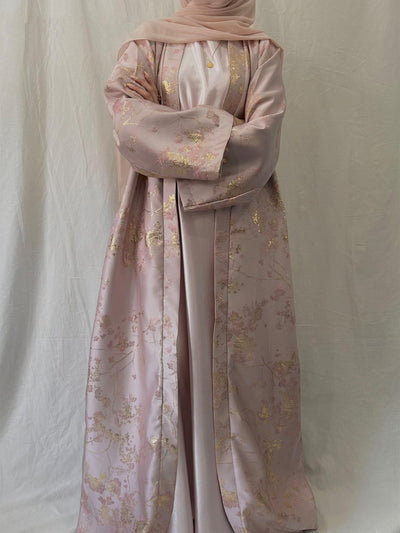 LM178 Sakura Pink Kimono Abaya Dress – Embroidered Modest Wear for Eid & Weddings - CB078-SAKURA PINK-S LumosModesty