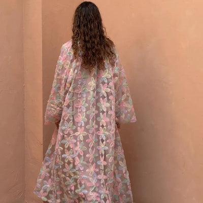 LM128 Lightweight Floral Kimono Abaya – Pastel Modest Summer Dress