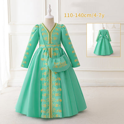 LM202 Girls Eid Dress – Long Sleeve Modest Muslim Party Gown, Embroidered, Full Length (4–7Y)
