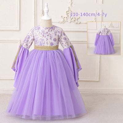 LM217 Girls Eid Dress – Long Sleeve Modest Muslim Party Gown, Embroidered, Full Length (4–7Y)