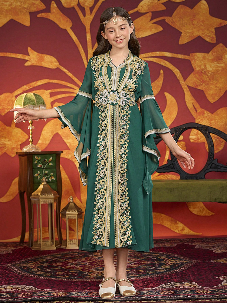 maxi festival dress LM341 Girls Chiffon Maxi Dress Flare Sleeves