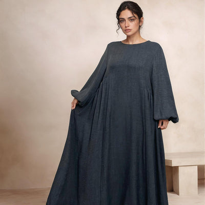 LM020 Nursing-Friendly Abaya – Round-Neck Zip Pocket, Plus-Size Maxi Prayer/Umrah Dress