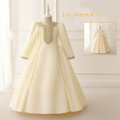 LM207 Girls Eid Dress – Long Sleeve Modest Muslim Party Gown, Embroidered, Full Length (4–7Y)