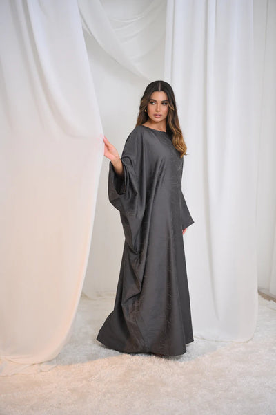 LM090 Luxe Jacquard Floral Butterfly Abaya Batwing with Matching Hijab Set