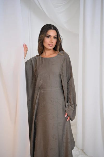 LM090 Luxe Jacquard Floral Butterfly Abaya Batwing with Matching Hijab Set