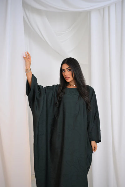 LM090 Luxe Jacquard Floral Butterfly Abaya Batwing with Matching Hijab Set