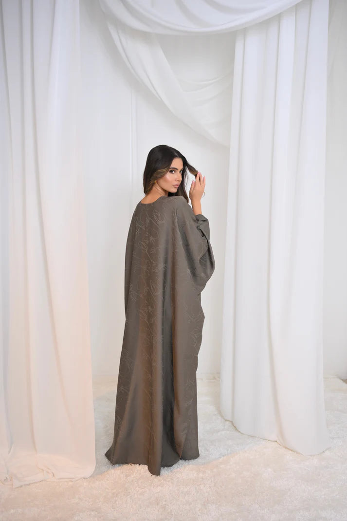LM090 Luxe Jacquard Floral Butterfly Abaya Batwing with Matching Hijab Set