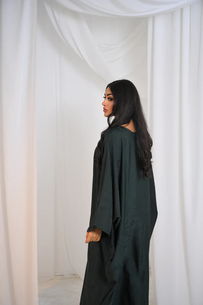 LM090 Luxe Jacquard Floral Butterfly Abaya Batwing with Matching Hijab Set