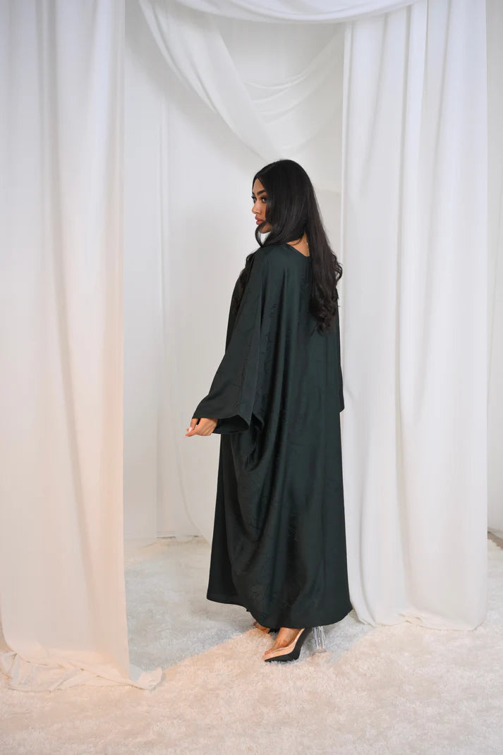 LM090 Luxe Jacquard Floral Butterfly Abaya Batwing with Matching Hijab Set