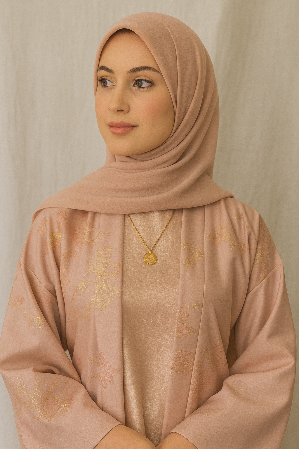 LM178 Sakura Pink Kimono Abaya Dress – Embroidered Modest Wear for Eid & Weddings - CB078-SAKURA PINK-S LumosModesty