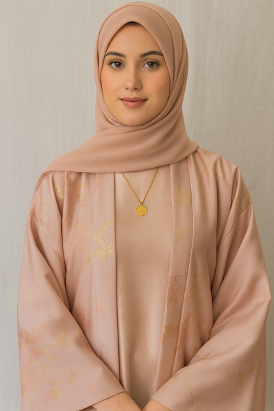 LM178 Sakura Pink Kimono Abaya Dress – Embroidered Modest Wear for Eid & Weddings - CB078-SAKURA PINK-S LumosModesty
