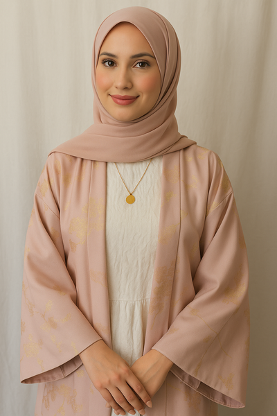 LM178 Sakura Pink Kimono Abaya Dress – Embroidered Modest Wear for Eid & Weddings - CB078-SAKURA PINK-S LumosModesty