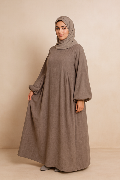 LM020 Nursing-Friendly Abaya – Round-Neck Zip Pocket, Plus-Size Maxi Prayer/Umrah Dress