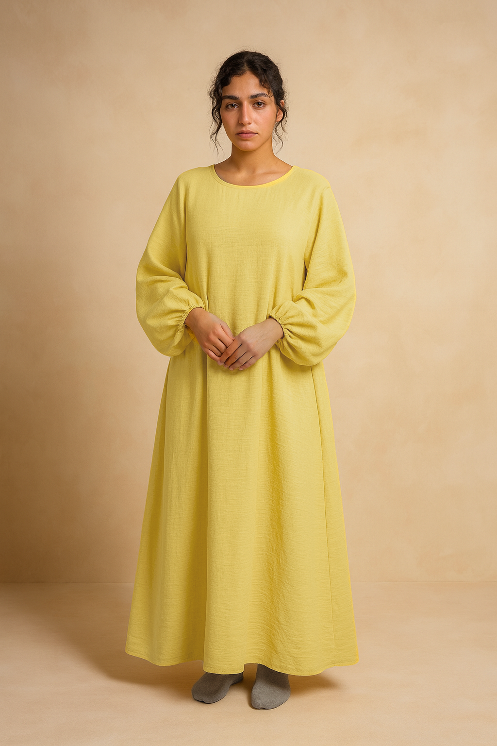 LM020 Nursing-Friendly Abaya – Round-Neck Zip Pocket, Plus-Size Maxi Prayer/Umrah Dress