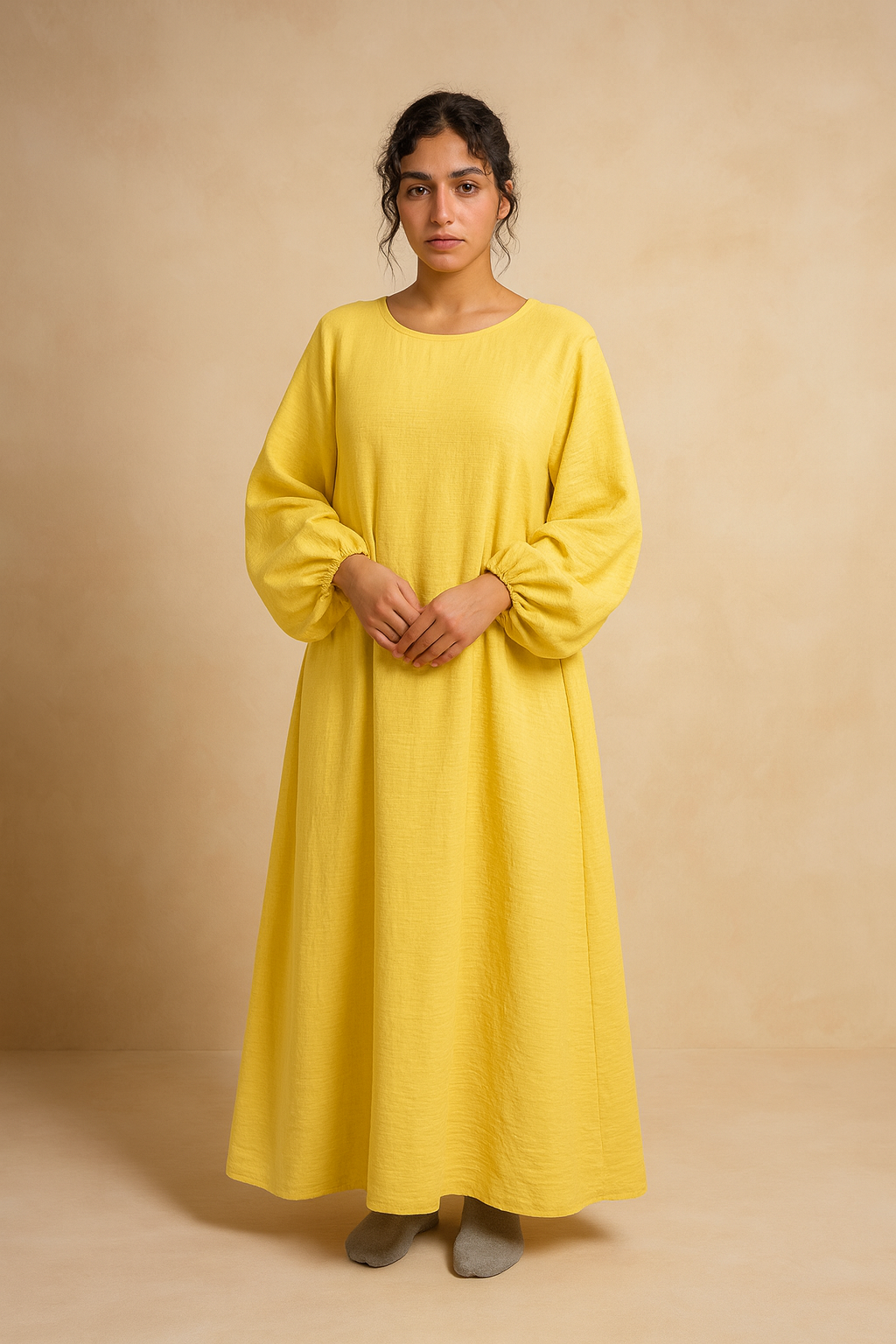 LM020 Nursing-Friendly Abaya – Round-Neck Zip Pocket, Plus-Size Maxi Prayer/Umrah Dress