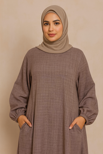 LM020 Nursing-Friendly Abaya – Round-Neck Zip Pocket, Plus-Size Maxi Prayer/Umrah Dress