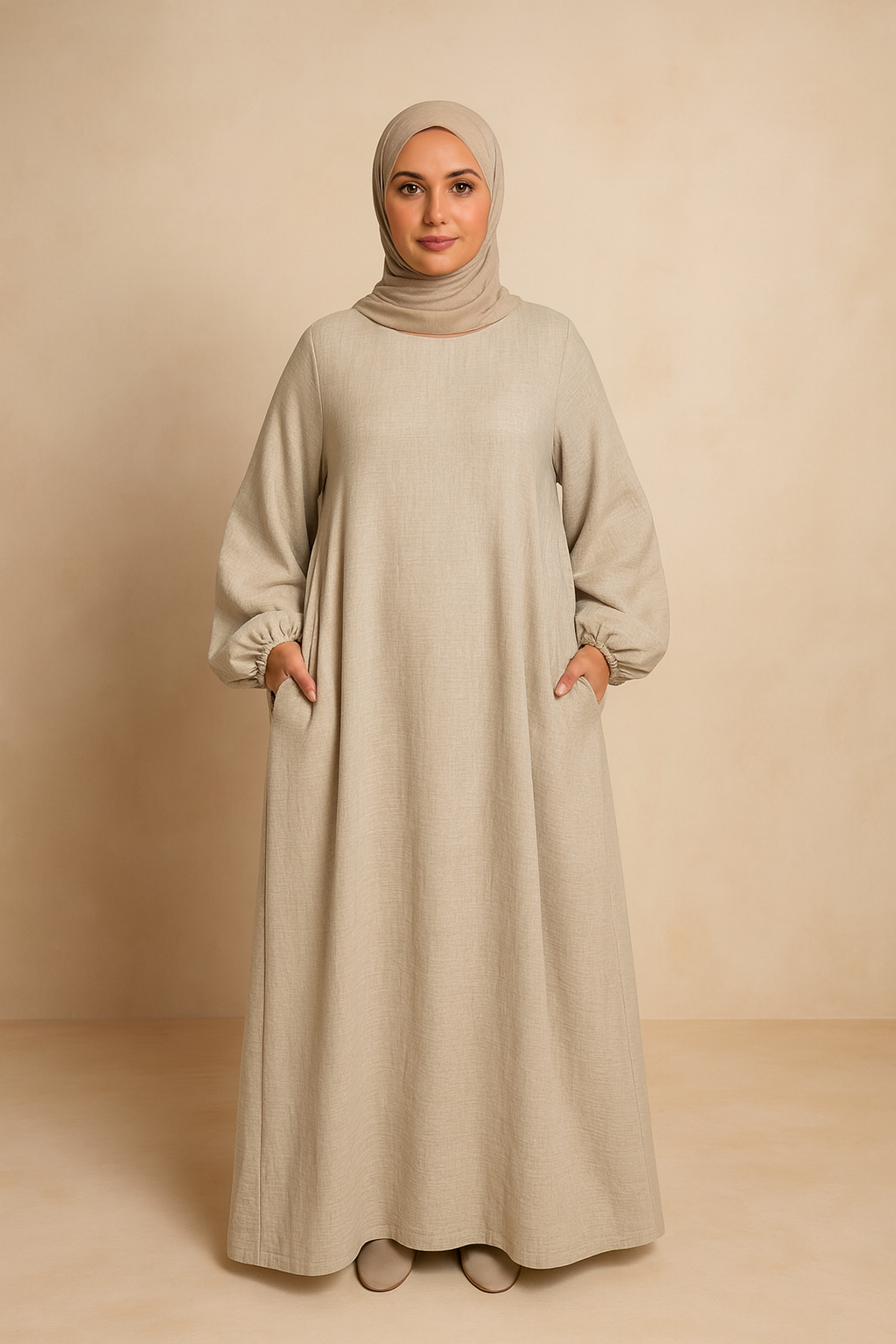 LM020 Nursing-Friendly Abaya – Round-Neck Zip Pocket, Plus-Size Maxi Prayer/Umrah Dress