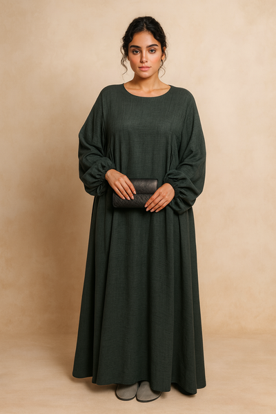 LM020 Nursing-Friendly Abaya – Round-Neck Zip Pocket, Plus-Size Maxi Prayer/Umrah Dress
