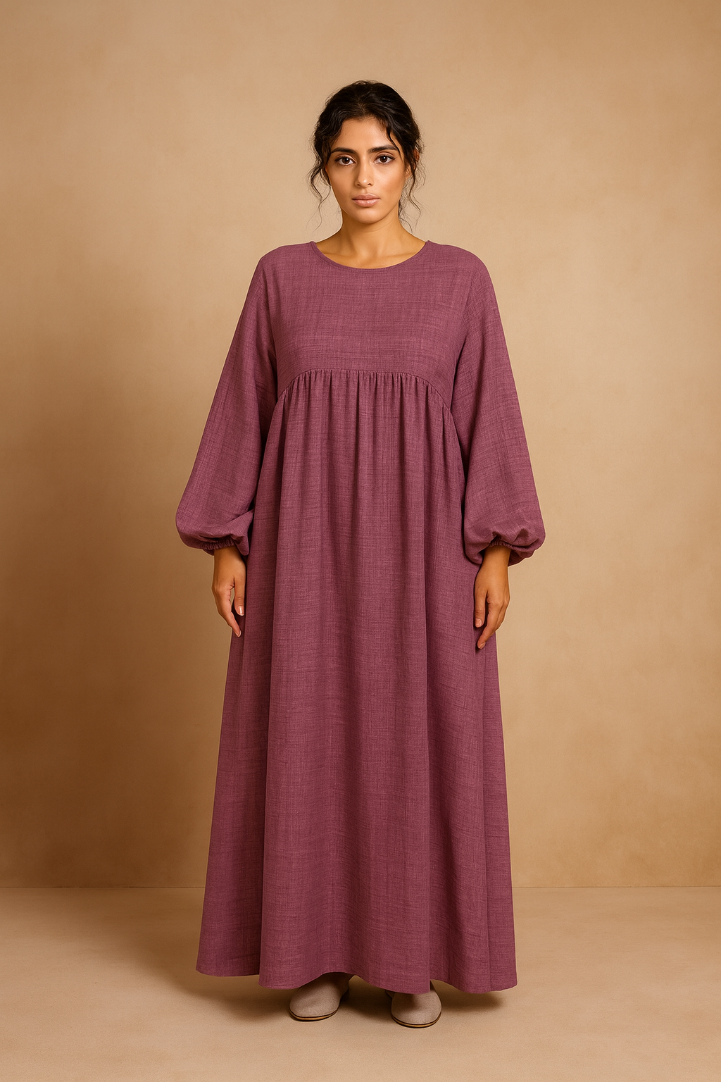 LM020 Nursing-Friendly Abaya – Round-Neck Zip Pocket, Plus-Size Maxi Prayer/Umrah Dress