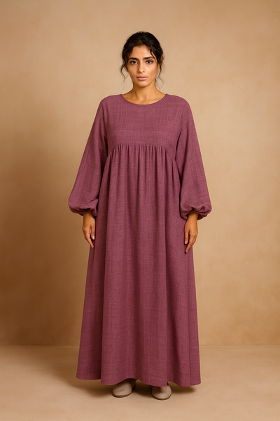 LM020 Nursing-Friendly Abaya – Round-Neck Zip Pocket, Plus-Size Maxi Prayer/Umrah Dress