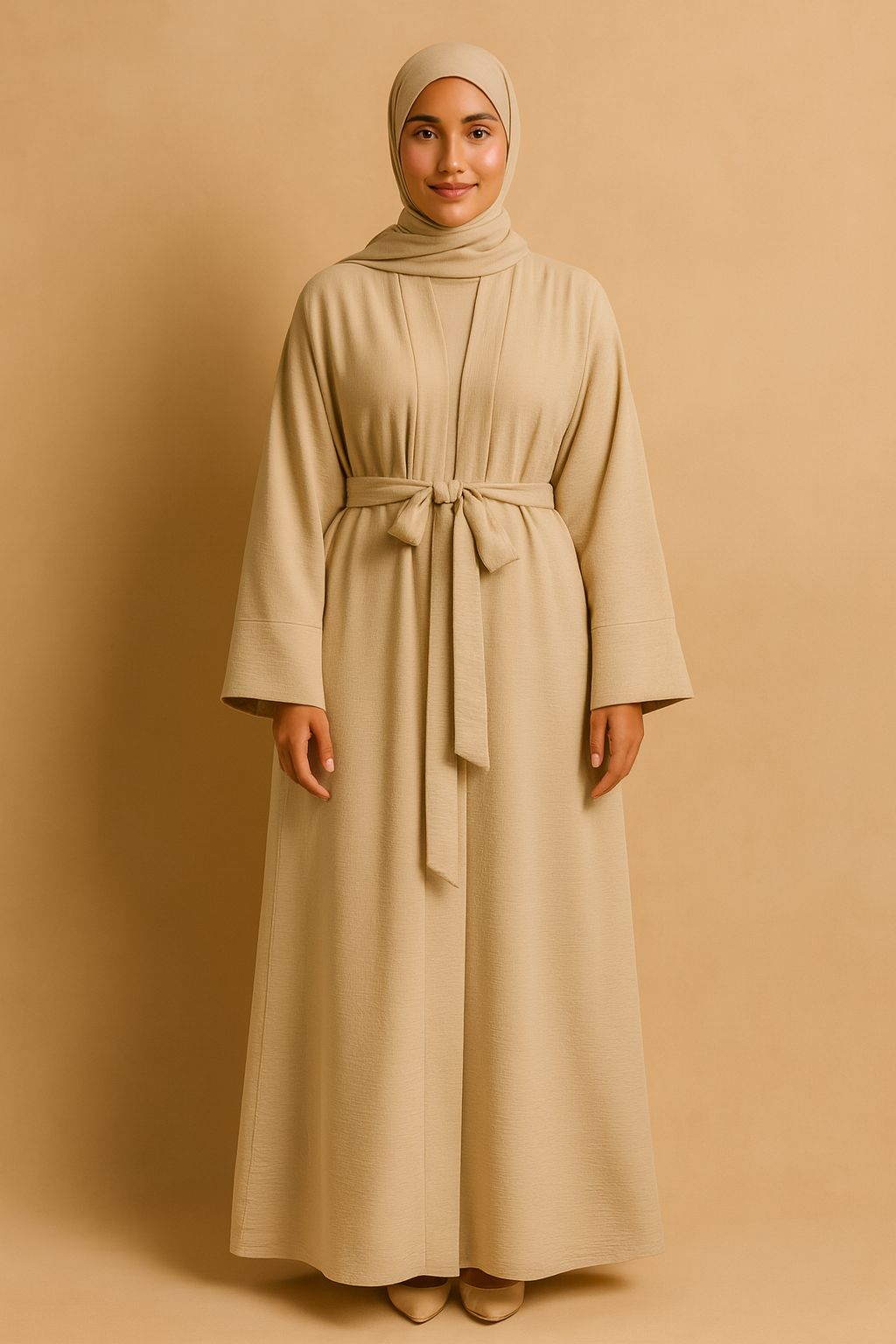 LM048 Crepe Jazz Abaya Set 4-Piece Hijab, Slip, Belt | Lightweight Modest Summer Outfit