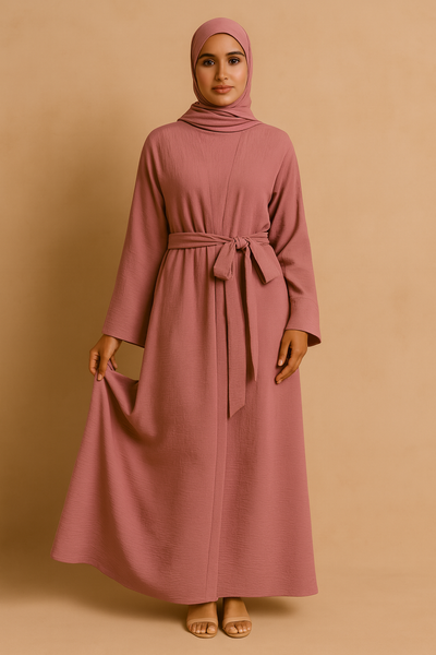 LM048 Crepe Jazz Abaya Set 4-Piece Hijab, Slip, Belt | Lightweight Modest Summer Outfit