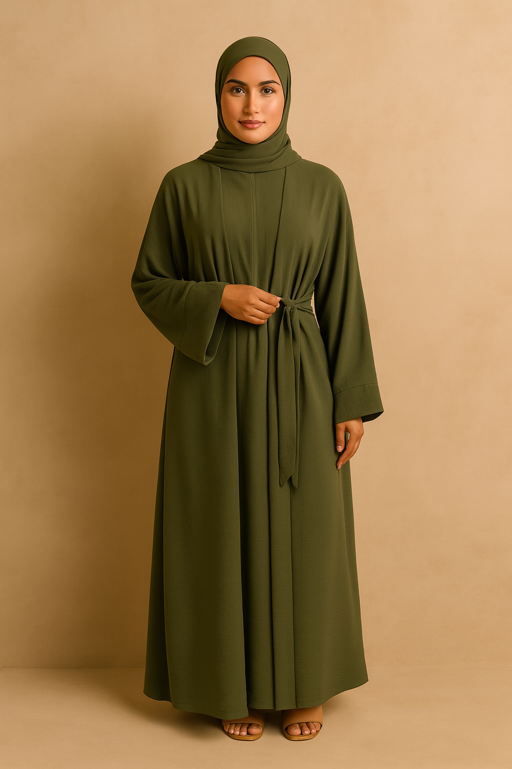 LM048 Crepe Jazz Abaya Set 4-Piece Hijab, Slip, Belt | Lightweight Modest Summer Outfit