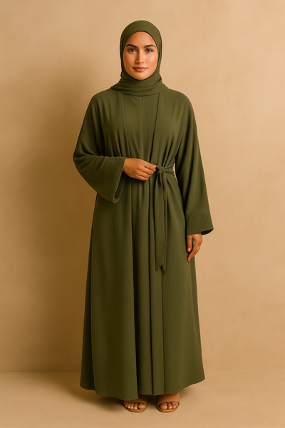 LM048 Crepe Jazz Abaya Set 4-Piece Hijab, Slip, Belt | Lightweight Modest Summer Outfit