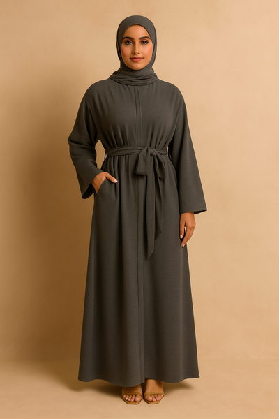 LM048 Crepe Jazz Abaya Set 4-Piece Hijab, Slip, Belt | Lightweight Modest Summer Outfit