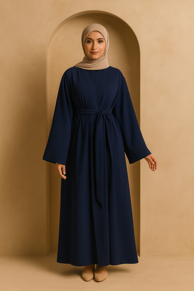 LM048 Crepe Jazz Abaya Set 4-Piece Hijab, Slip, Belt | Lightweight Modest Summer Outfit