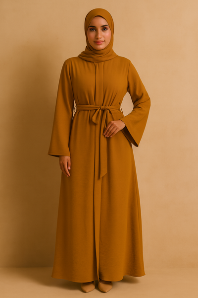 LM048 Crepe Jazz Abaya Set 4-Piece Hijab, Slip, Belt | Lightweight Modest Summer Outfit