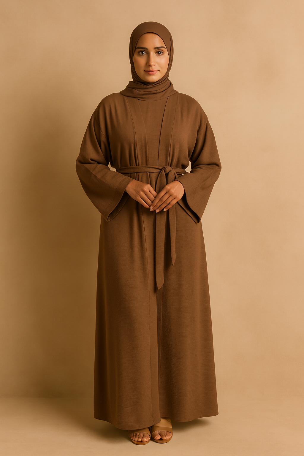 LM048 Crepe Jazz Abaya Set 4-Piece Hijab, Slip, Belt | Lightweight Modest Summer Outfit