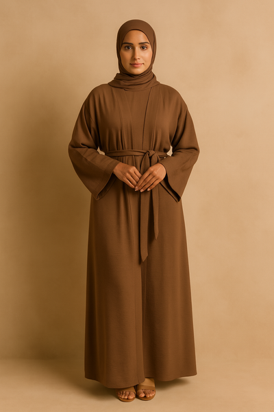 LM048 Crepe Jazz Abaya Set 4-Piece Hijab, Slip, Belt | Lightweight Modest Summer Outfit