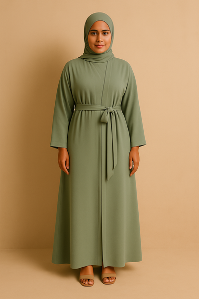 LM048 Crepe Jazz Abaya Set 4-Piece Hijab, Slip, Belt | Lightweight Modest Summer Outfit