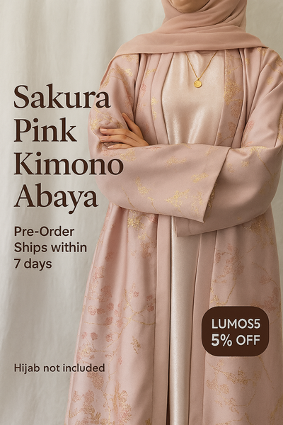 LM178 Sakura Pink Kimono Abaya Dress – Embroidered Modest Wear for Eid & Weddings - CB078-SAKURA PINK-S LumosModesty