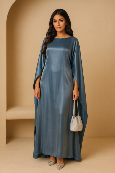 LM079 Plus Size Kaftan Abaya – Shiny Eid & Iftar Batwing Dress with Belt