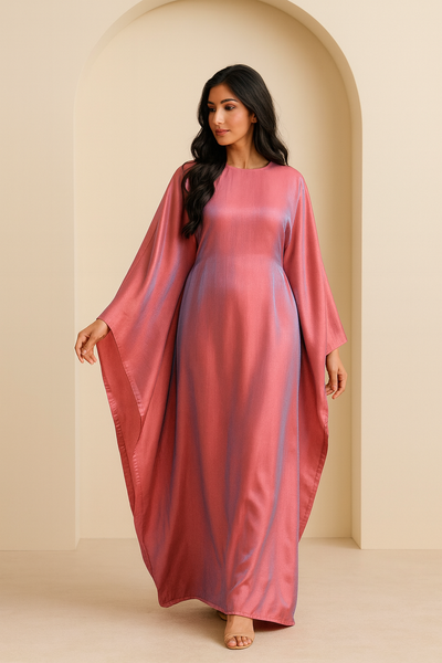 LM079 Plus Size Kaftan Abaya – Shiny Eid & Iftar Batwing Dress with Belt