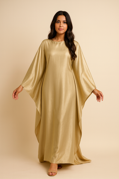 LM079 Plus Size Kaftan Abaya – Shiny Eid & Iftar Batwing Dress with Belt