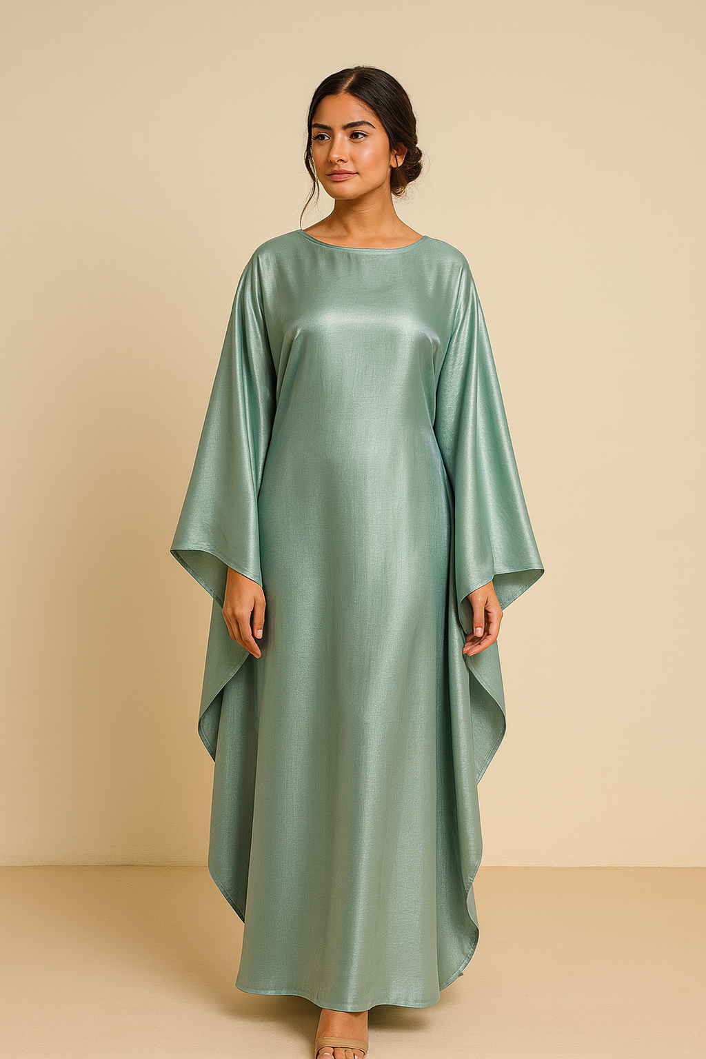 LM079 Plus Size Kaftan Abaya – Shiny Eid & Iftar Batwing Dress with Belt