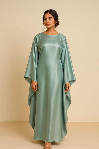 LM079 Plus Size Kaftan Abaya – Shiny Eid & Iftar Batwing Dress with Belt