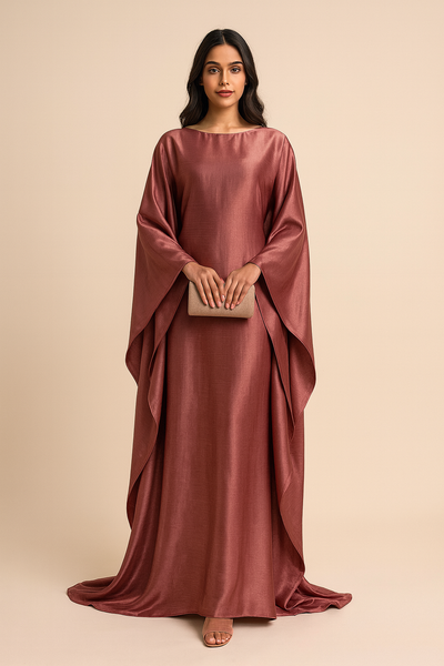 LM079 Plus Size Kaftan Abaya – Shiny Eid & Iftar Batwing Dress with Belt