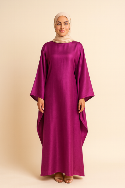 LM079 Plus Size Kaftan Abaya – Shiny Eid & Iftar Batwing Dress with Belt
