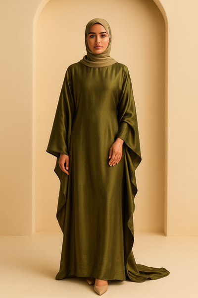 LM079 Plus Size Kaftan Abaya – Shiny Eid & Iftar Batwing Dress with Belt