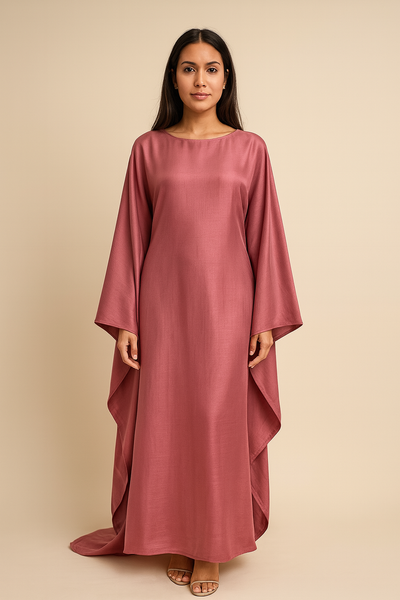 LM079 Plus Size Kaftan Abaya – Shiny Eid & Iftar Batwing Dress with Belt