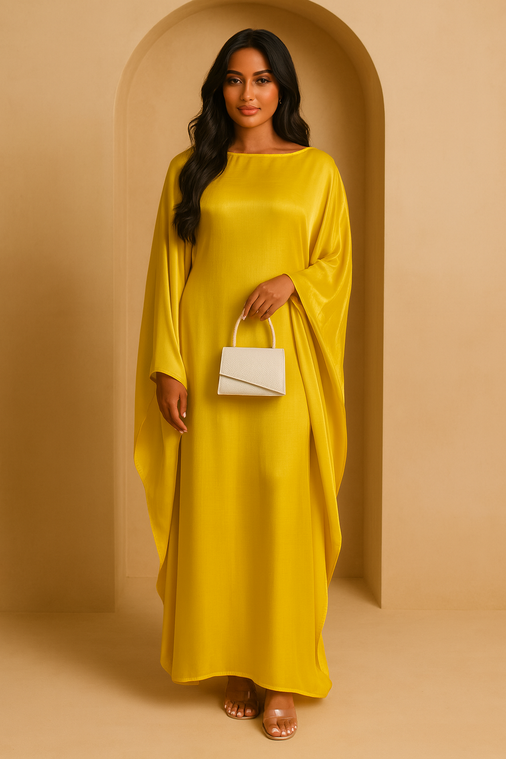 LM079 Plus Size Kaftan Abaya – Shiny Eid & Iftar Batwing Dress with Belt