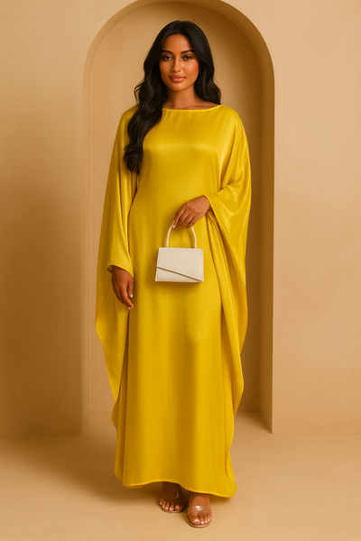 LM079 Plus Size Kaftan Abaya – Shiny Eid & Iftar Batwing Dress with Belt