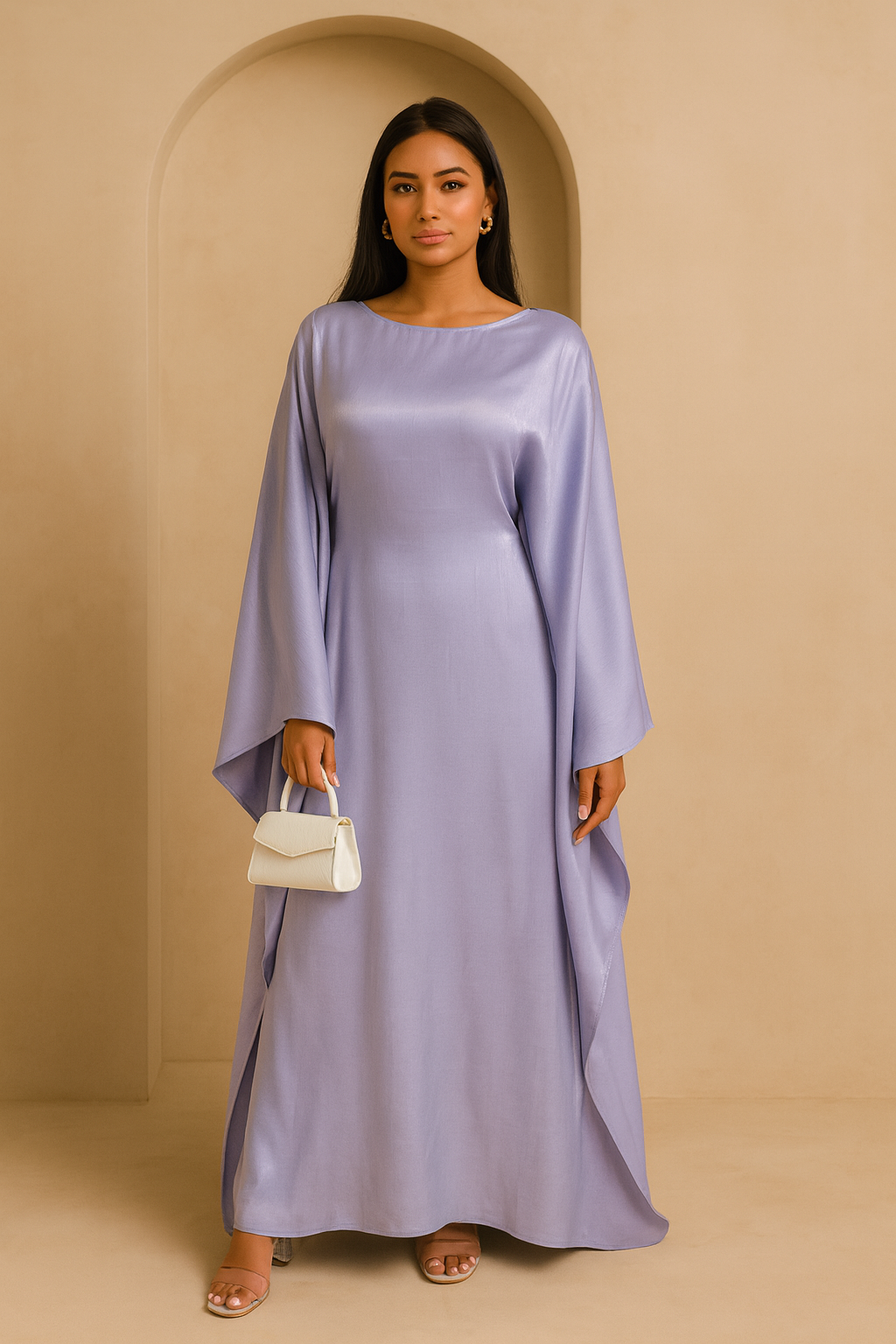 LM079 Plus Size Kaftan Abaya – Shiny Eid & Iftar Batwing Dress with Belt