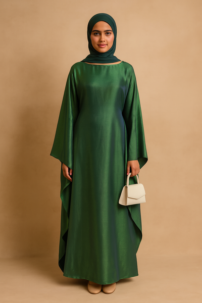 LM079 Plus Size Kaftan Abaya – Shiny Eid & Iftar Batwing Dress with Belt